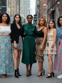 Mujeres diversas luciendo faldas SHEIN en diferentes estilos y ocasiones, con confianza y elegancia.