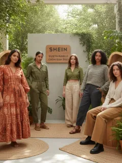Modelos luciendo la nueva colección sostenible de SHEIN 2025, con prendas eco-friendly y diseños modernos.