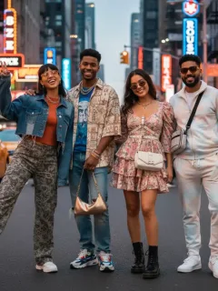 Jóvenes luciendo moda actual de SHEIN en un entorno urbano dinámico, destacando la asequibilidad y el estilo.