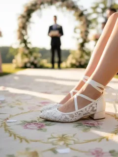 Zapatos de novia elegantes y cómodos para una boda en 2025, con detalles florales.
