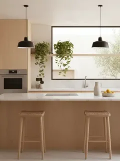 Cocina española moderna y funcional con diseño minimalista e iluminación natural, ideal para una reforma en 2026.