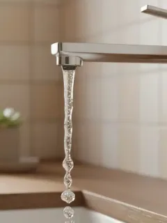 Grifo moderno con chorro de agua controlado, simbolizando el ahorro de agua en el hogar.