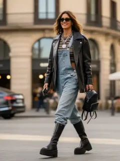 Celebridad española luciendo botas de plataforma negras en un entorno urbano de moda en 2026.
