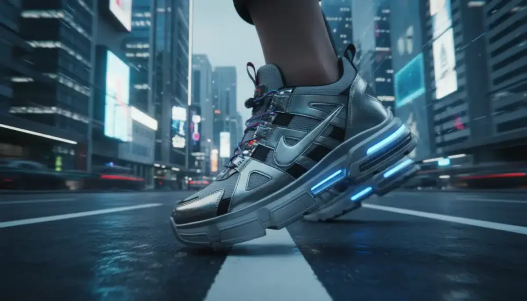 Zapatillas futuristas con detalles metálicos y plataforma, destacando en las tendencias calzado invierno 2026.