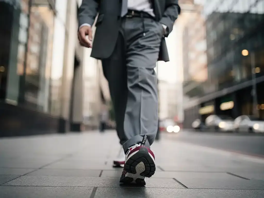 Modelo luciendo calzado de una colaboración de moda en un entorno urbano, reflejando las tendencias de 2026 y el estilo de vida español.