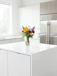 Cocina moderna y reluciente, símbolo de un hogar impecable y limpio.