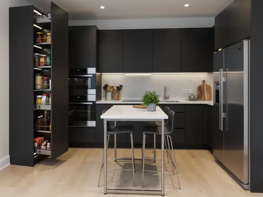Cocina compacta y funcional con soluciones inteligentes para maximizar el espacio, una tendencia clave en reformas de 2026.