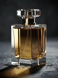 Elegante frasco de perfume en un ambiente fresco y oscuro, símbolo de almacenamiento óptimo.