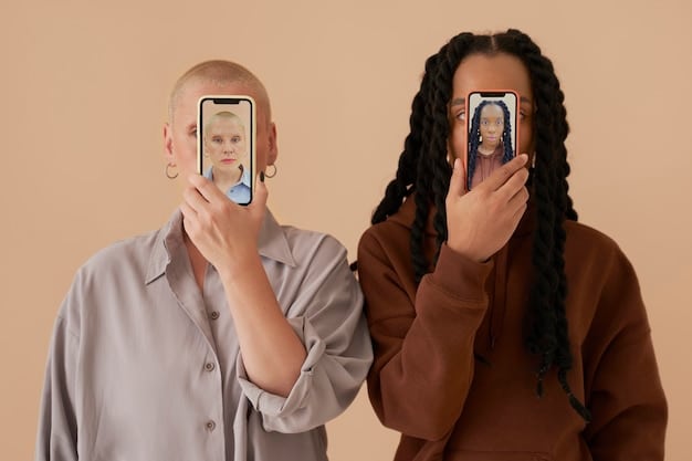 A split-screen image showing a human influencer on one side and an AI influencer on the other, with question marks floating above their heads, symbolizing the confusion and uncertainty surrounding the authenticity of digital personas and their impact on consumer psychology.