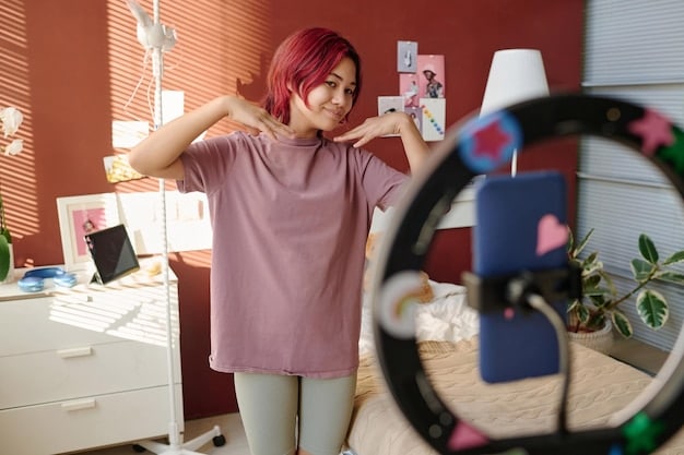 A TikTok creator filming a skit using a trending sound, with props and costumes that align with the theme, and on-screen text highlighting the relevant hashtags for increased visibility.