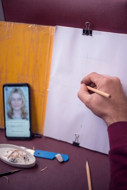 A close-up shot of a storyboard session, with sketches and notes covering a table. The director and the artist are deep in discussion, pointing at specific scenes.