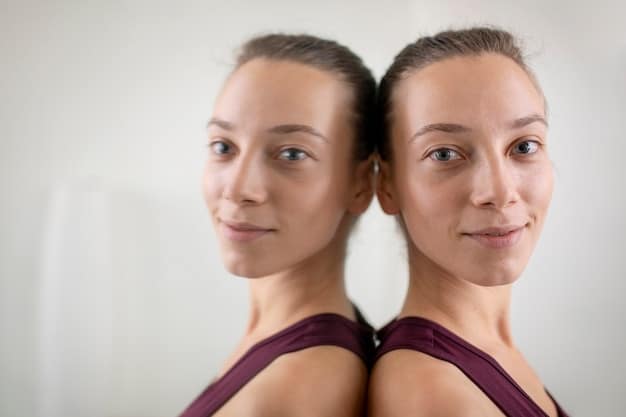 A split image showing a fitness model before and after cosmetic procedures. The image highlights the misleading nature of her health claims and the lack of transparency in her online persona.