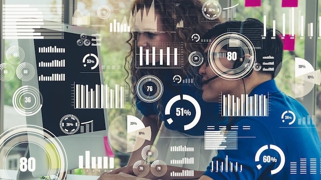 A graphic representation of an AI algorithm analyzing social media data, highlighting sentiment analysis and risk assessment. The graphic shows various data points being processed and visualized.