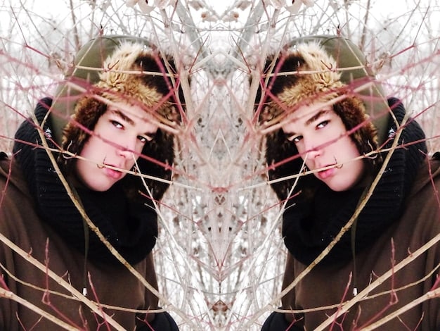 A split image showing on one side a highly curated, perfect Instagram feed, and on the other side, a chaotic and messy real-life setting, contrasting the facade with reality.
