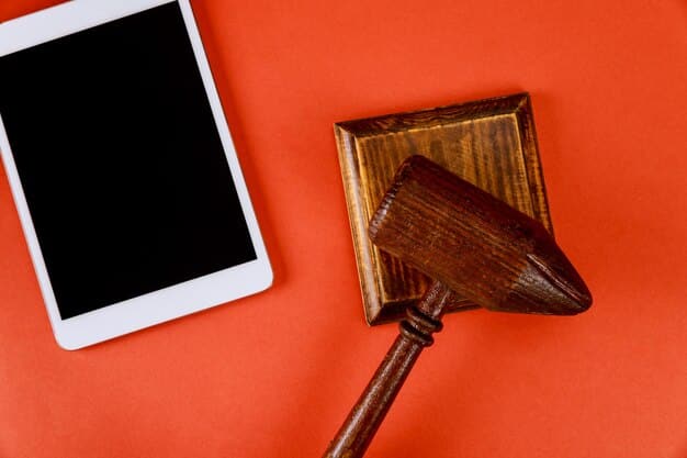 A gavel hitting a sound block with the Instagram logo in the background, symbolizing legal implications and regulations concerning Instagram giveaways.