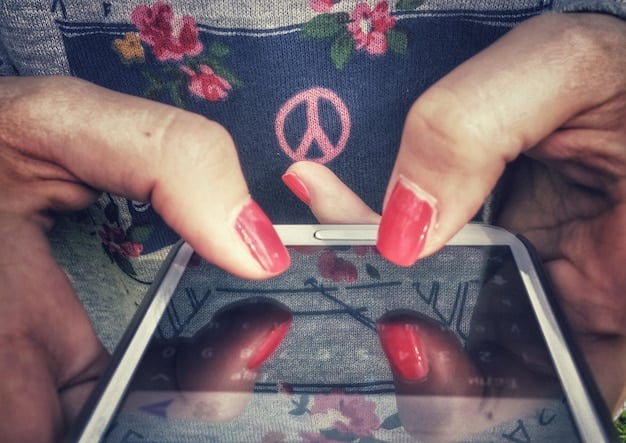 A close-up shot of an influencer's hand nervously scrolling through Instagram, showing numerous edited images of other influencers with perfect bodies and lifestyles. The lighting is dim, emphasizing the feeling of unease and comparison.