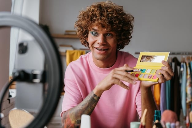 A split image showing, on one side, an influencer smiling beside a product with tags and mentions, and on the other side, a skeptical consumer looking at the same product online, representing the trust and scrutiny in influencer marketing.