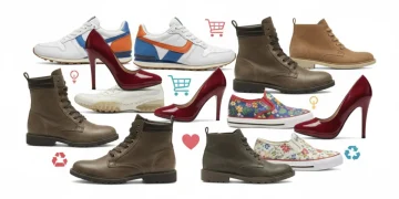 Variedad de calzado de segunda mano en línea, mostrando zapatillas, tacones y botas en perfecto estado.