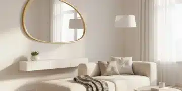 Espejo decorativo original de SHEIN en una sala moderna que amplía visualmente el espacio y añade un toque de elegancia.