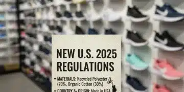 Etiqueta detallada de calzado con información de materiales y origen, representando las nuevas regulaciones de etiquetado en Estados Unidos para 2025.