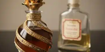 Frasco de perfume original y elegante junto a uno de imitación para comparación.