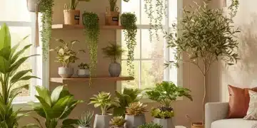 Variedad de plantas artificiales de SHEIN decorando un interior moderno y acogedor.