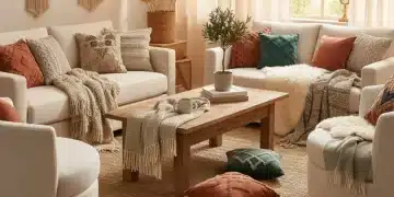 Salón acogedor decorado con cojines y mantas de SHEIN