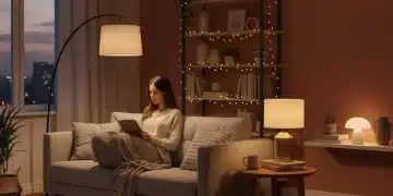 Salón acogedor iluminado con lámparas SHEIN económicas, creando un ambiente cálido y moderno para el hogar.