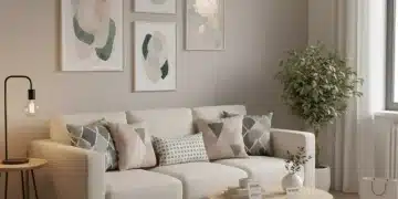Salón moderno y acogedor con decoración de SHEIN, renovado con un presupuesto de 500€ en 2025.