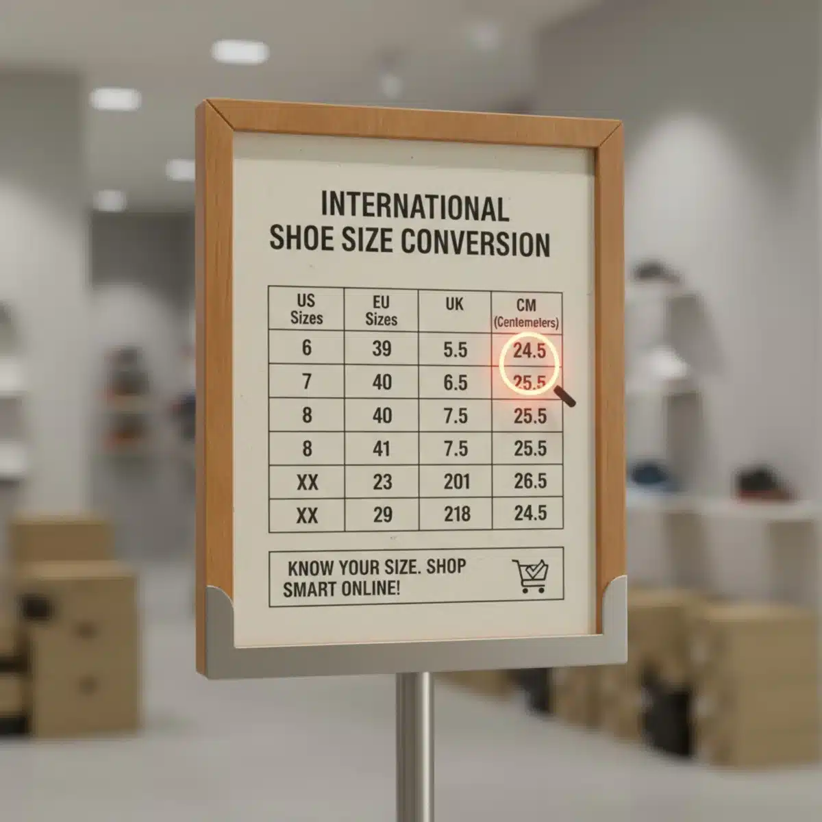 Tabla de conversión de tallas de calzado internacional.