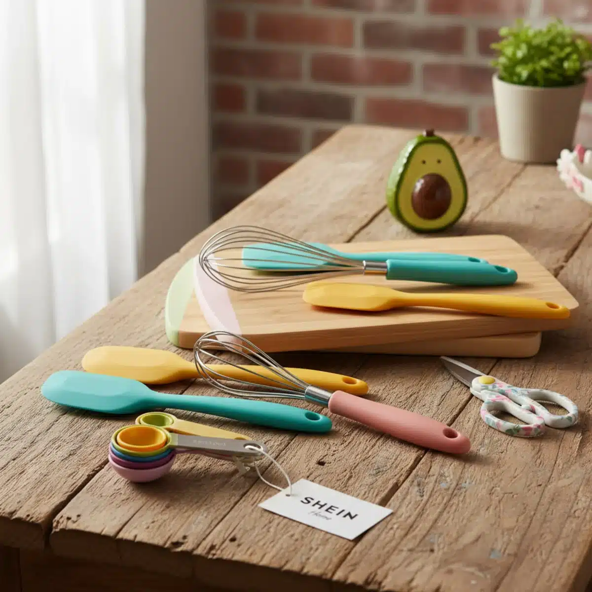 Variedad de utensilios de cocina SHEIN coloridos y funcionales.