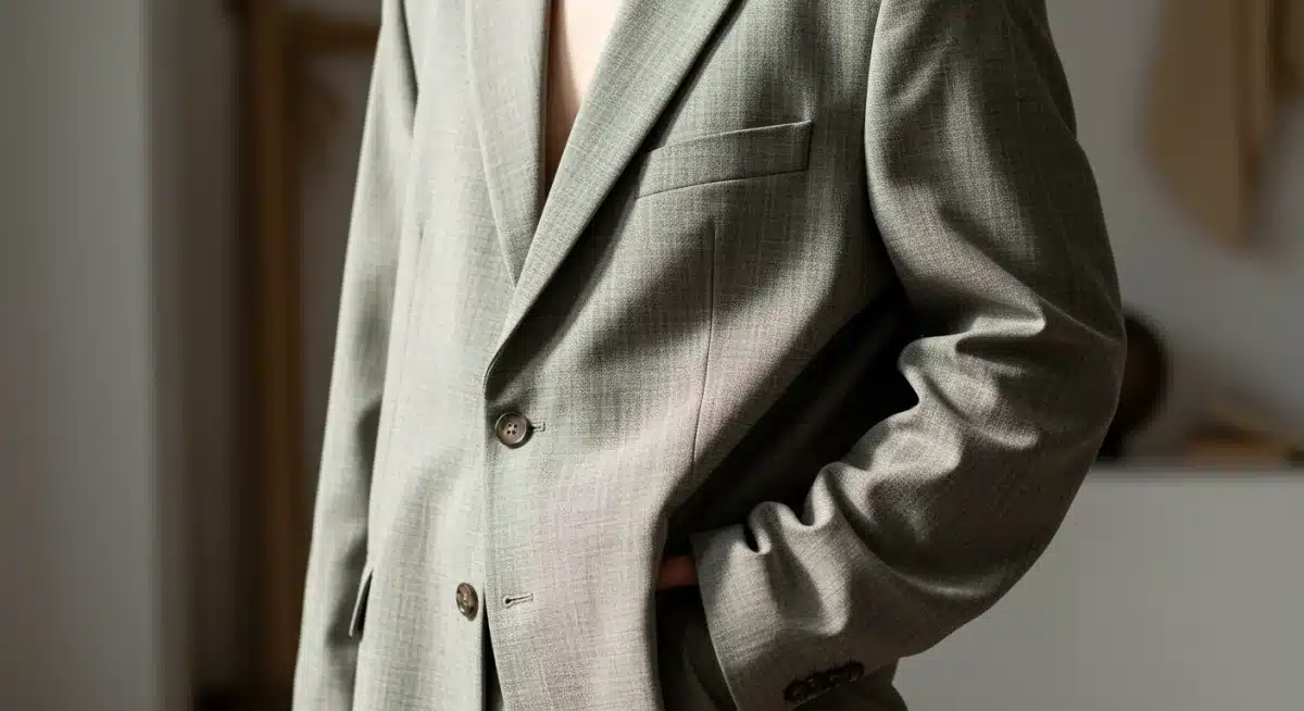 Detalle de un blazer oversize y pantalones de corte holgado, prendas clave de la moda genderless.