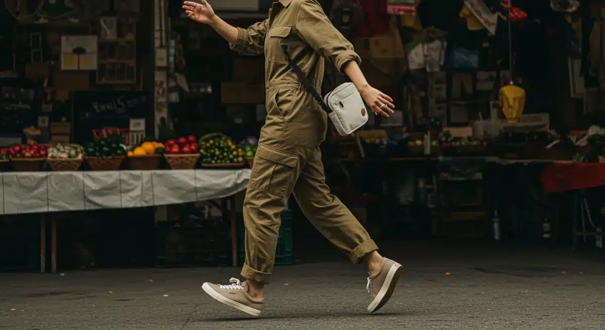 Persona vistiendo un mono utilitario, ejemplo de prenda genderless funcional y moderna.