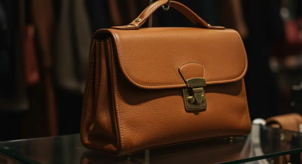 Bolso de cuero de alta calidad en una tienda de segunda mano, destacando su diseño clásico