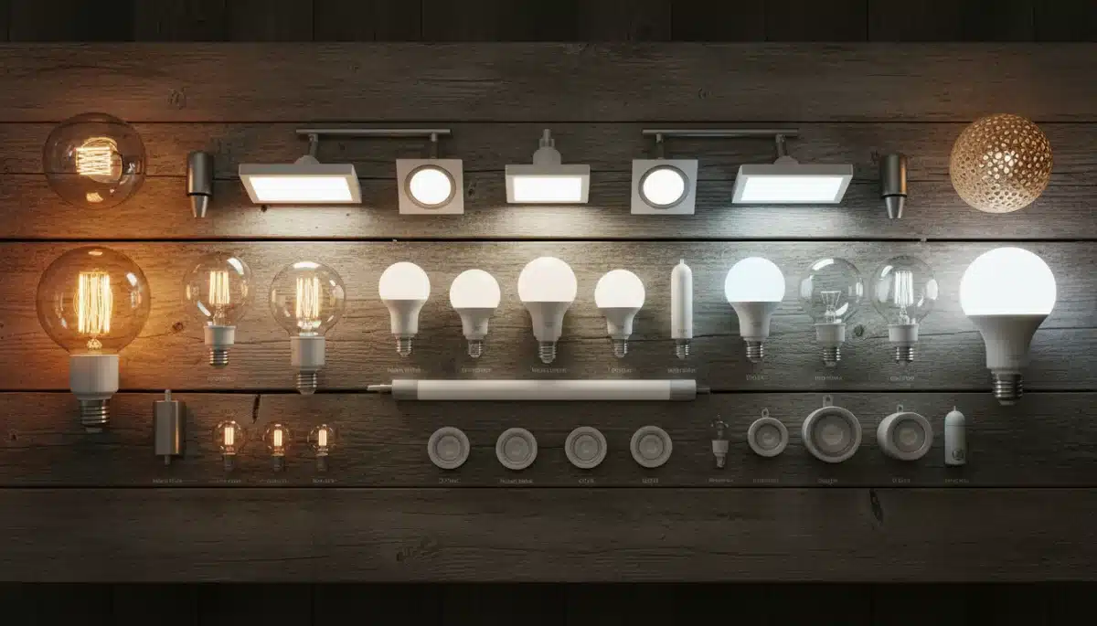 Variedad de bombillas y luminarias LED para diferentes usos y ambientes en el hogar.