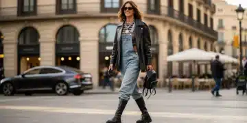 Celebridad española luciendo botas de plataforma negras en un entorno urbano de moda en 2026.