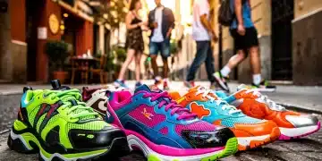 Zapatillas 'ugly' de moda en España, con suelas exageradas y colores llamativos, capturando la esencia de la tendencia.