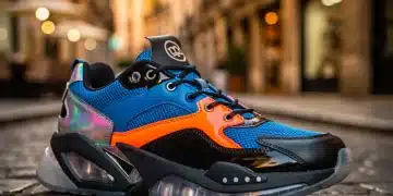 Zapatillas futuristas resultado de una colaboración de calzado, con diseño innovador y colores vivos, destacando en el mercado español de 2026.
