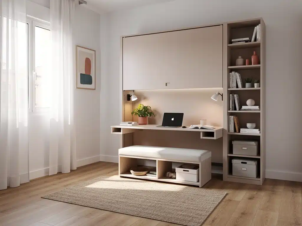 Cama abatible que se transforma en escritorio, solución inteligente para dormitorios pequeños.