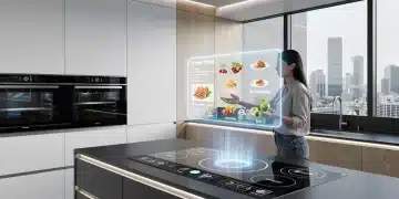 Cocina futurista con diseño minimalista e integración de tecnología inteligente