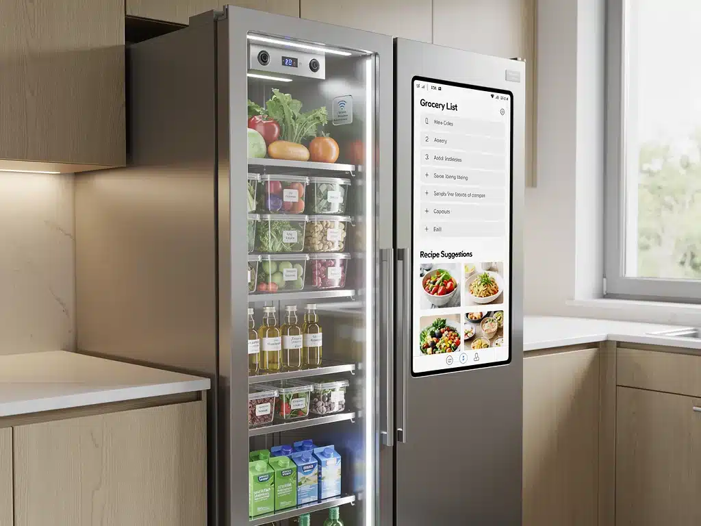 Nevera inteligente con pantalla táctil y gestión de alimentos