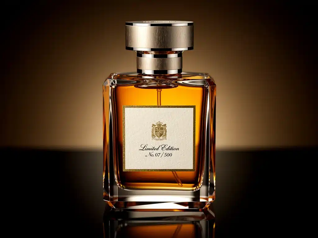 Botella de perfume de colección rara y valorada, destacando su diseño intrincado y materiales de lujo