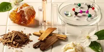 Composición artística de ingredientes naturales y sintéticos de perfumería para 2026